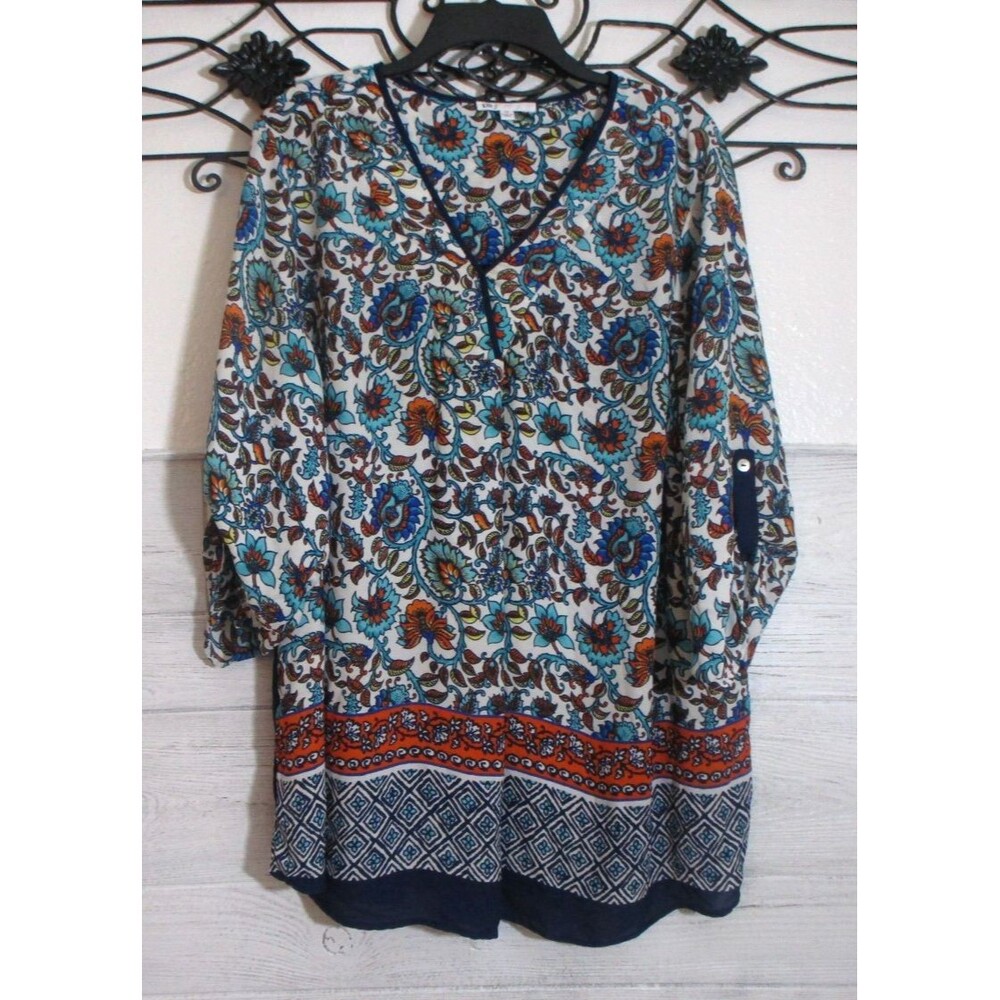Daniel Rainn Women's Top Plus Size 3X Short Sleeve Multicolored Floral V Neck